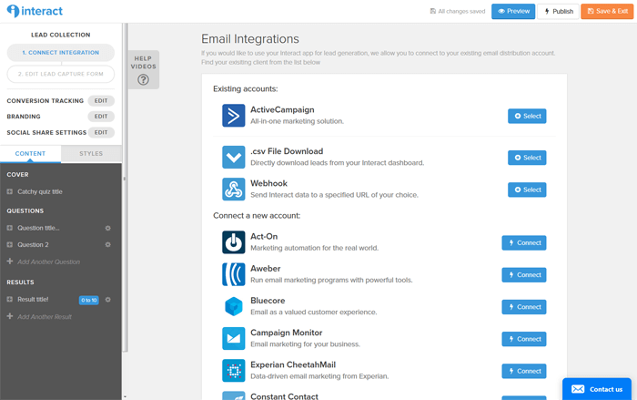 Interact Quizzes Email Marketing Integrations